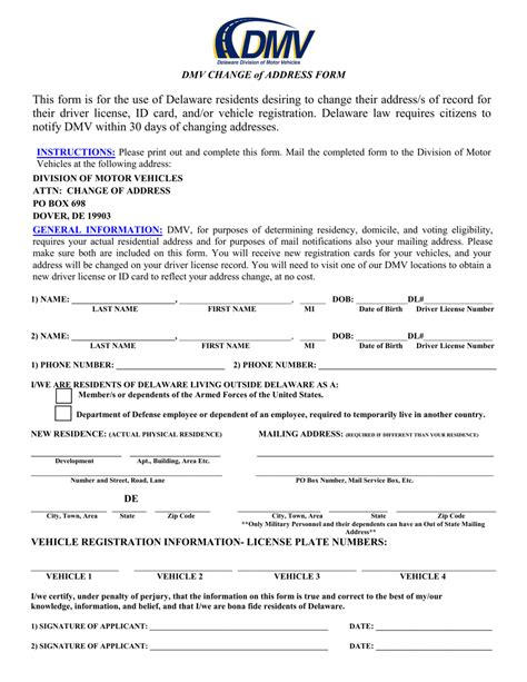 delaware dmv change of address