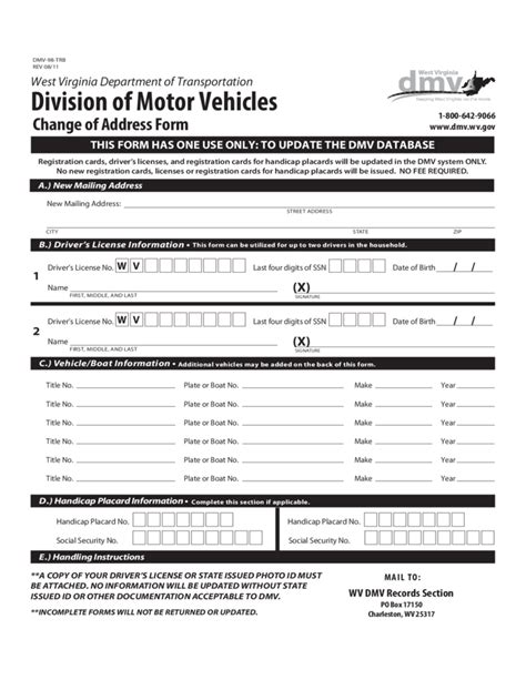 wv dmv change of address